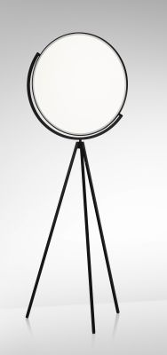 Superloon Stehleuchte von Flos: Moderne Stehlampe mit rundem Lampenschirm und schwarzem Stativfuß.