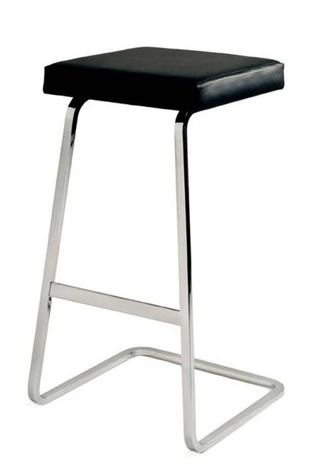 Four Seasons Barhocker von Knoll International mit schwarzem Sitzpolster und verchromtem Stahlgestell.