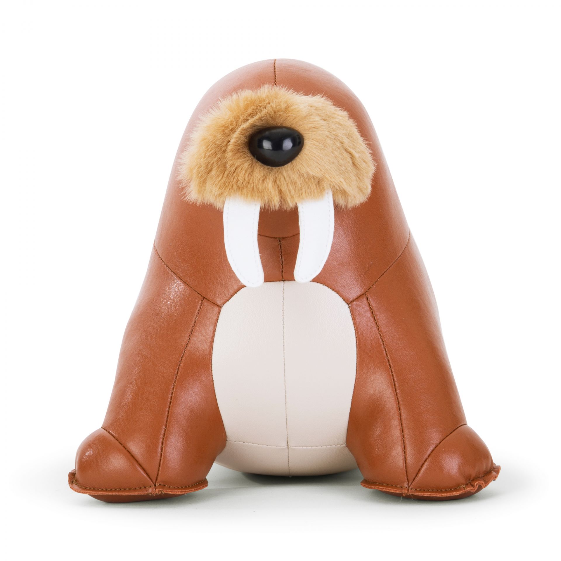 Türstopper Walross Walu in Braun und Weiß aus Kunstleder, dekoratives Accessoire für Zuhause.