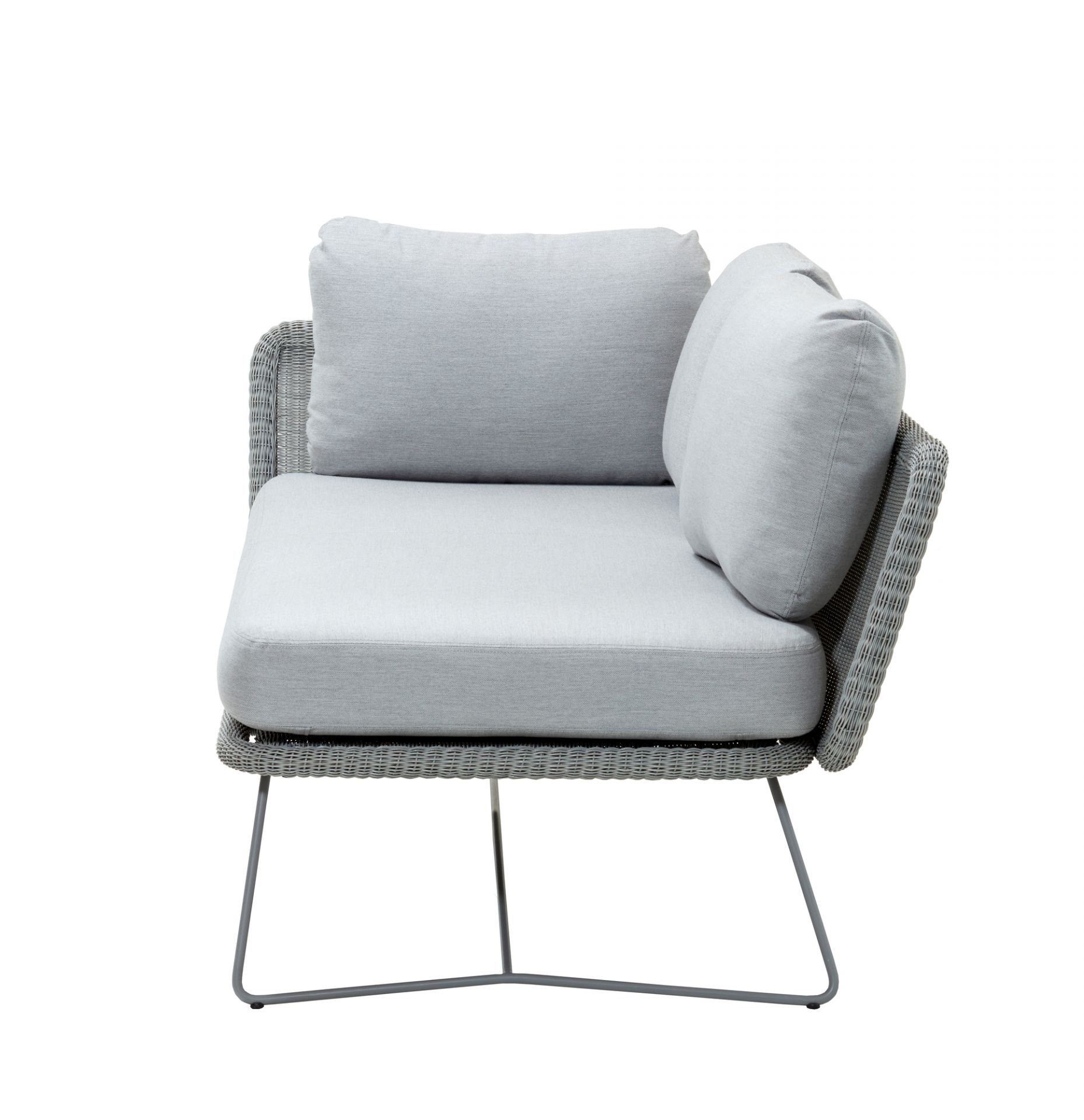 Horizon Outdoor Sofa, 2-Sitzer Modulsofa rechts von Cane-Line, hellgraues Rattan, bequeme Outdoor-Möbel.