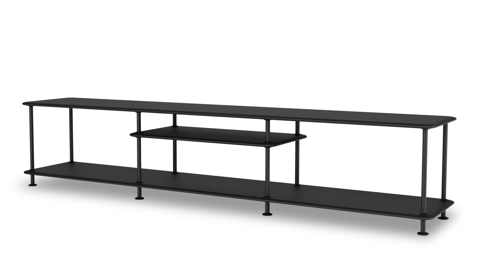 Schwarzes Montana Free Regal mit drei Ebenen, modernes Design für Wohnzimmer und Büro.