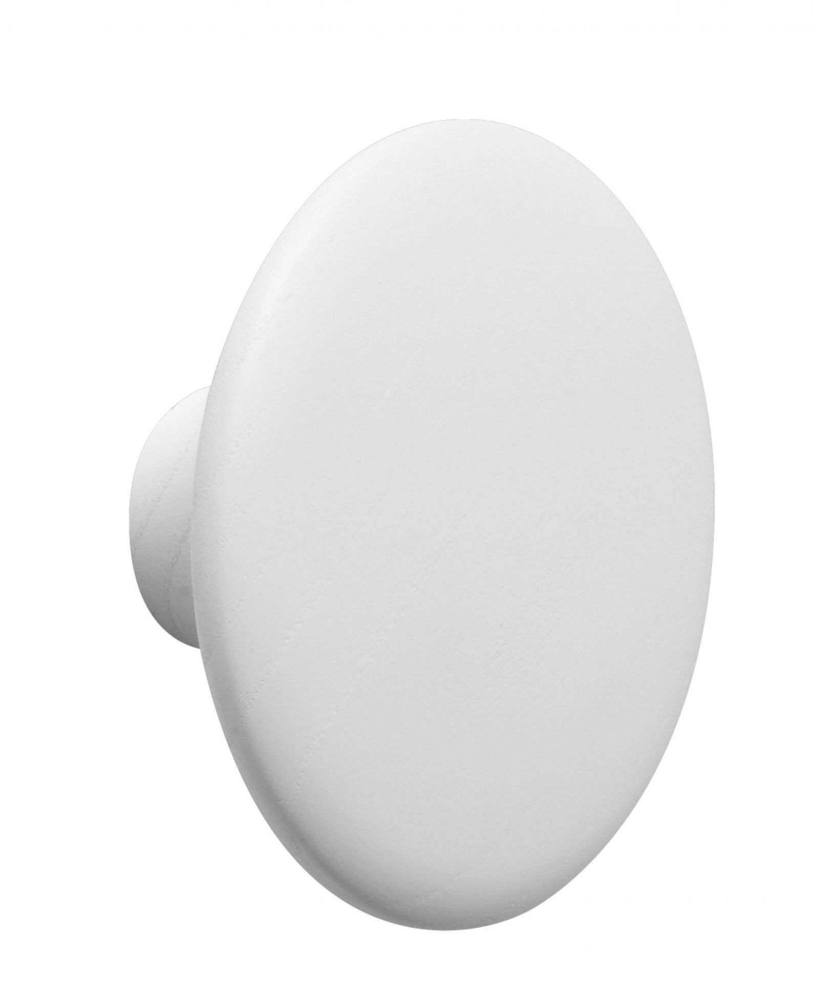 The Dots Large von Muuto, ein einzelner, runder Garderobenhaken aus weiß lackiertem Holz.