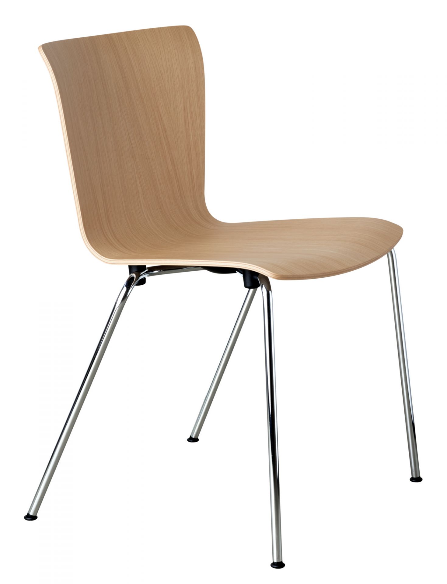 Vico Stuhl von Fritz Hansen mit Holzschale und verchromtem Stahlgestell, modernes Möbeldesign.