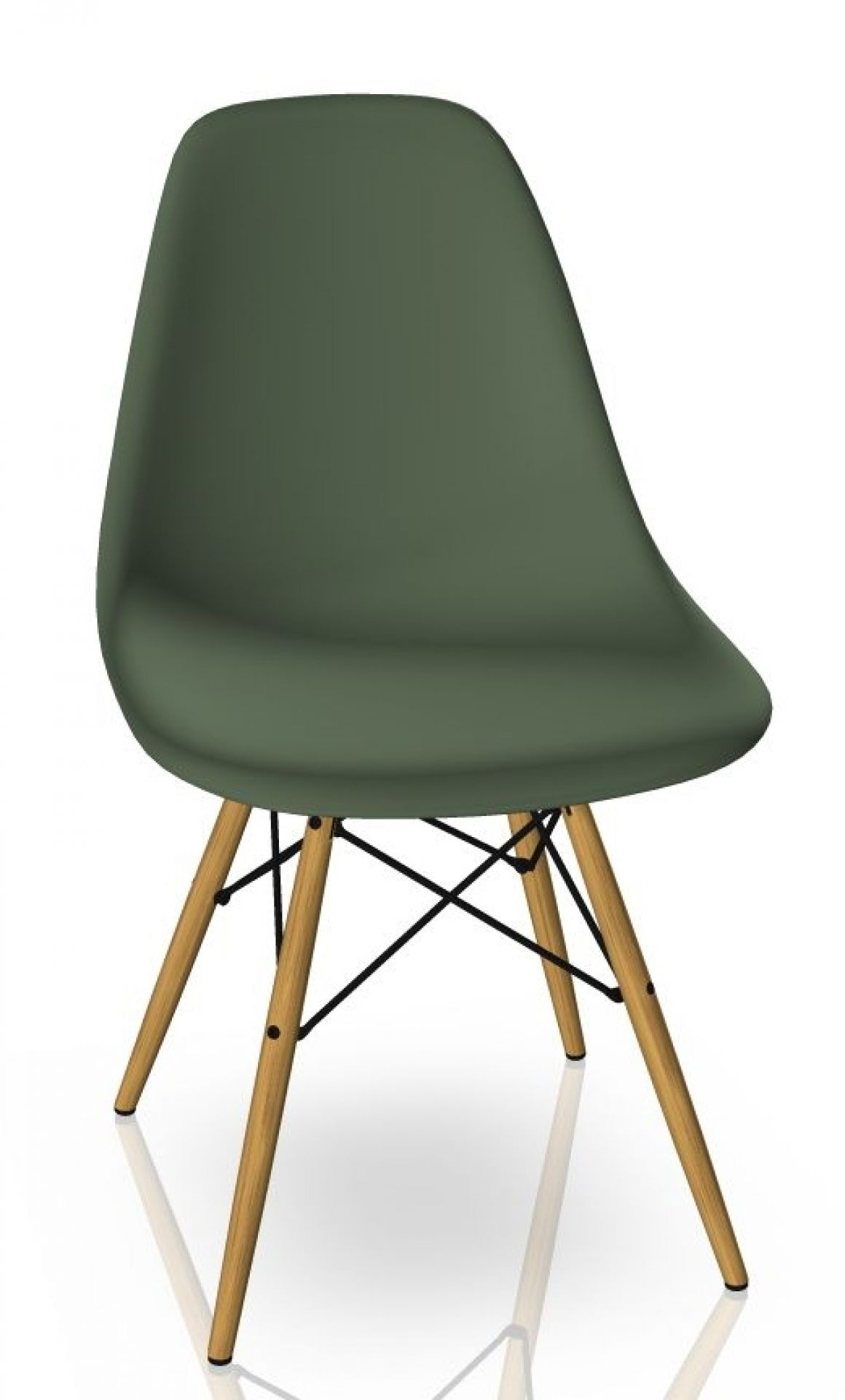 Eames Plastic Side Chair DSW in Waldgrün mit Ahorn-Holzbeinen. Designklassiker für Esszimmer und Büro.