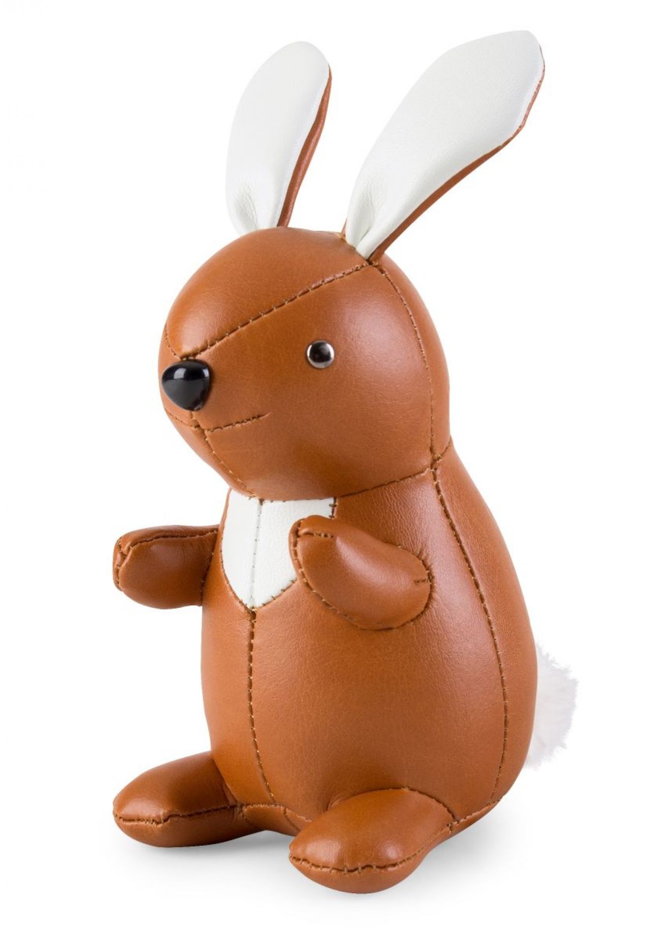 Brauner Kaninchen Briefbeschwerer von Züny, aus Kunstleder, sitzend mit weißen Akzenten. Dekorative Buchstütze.