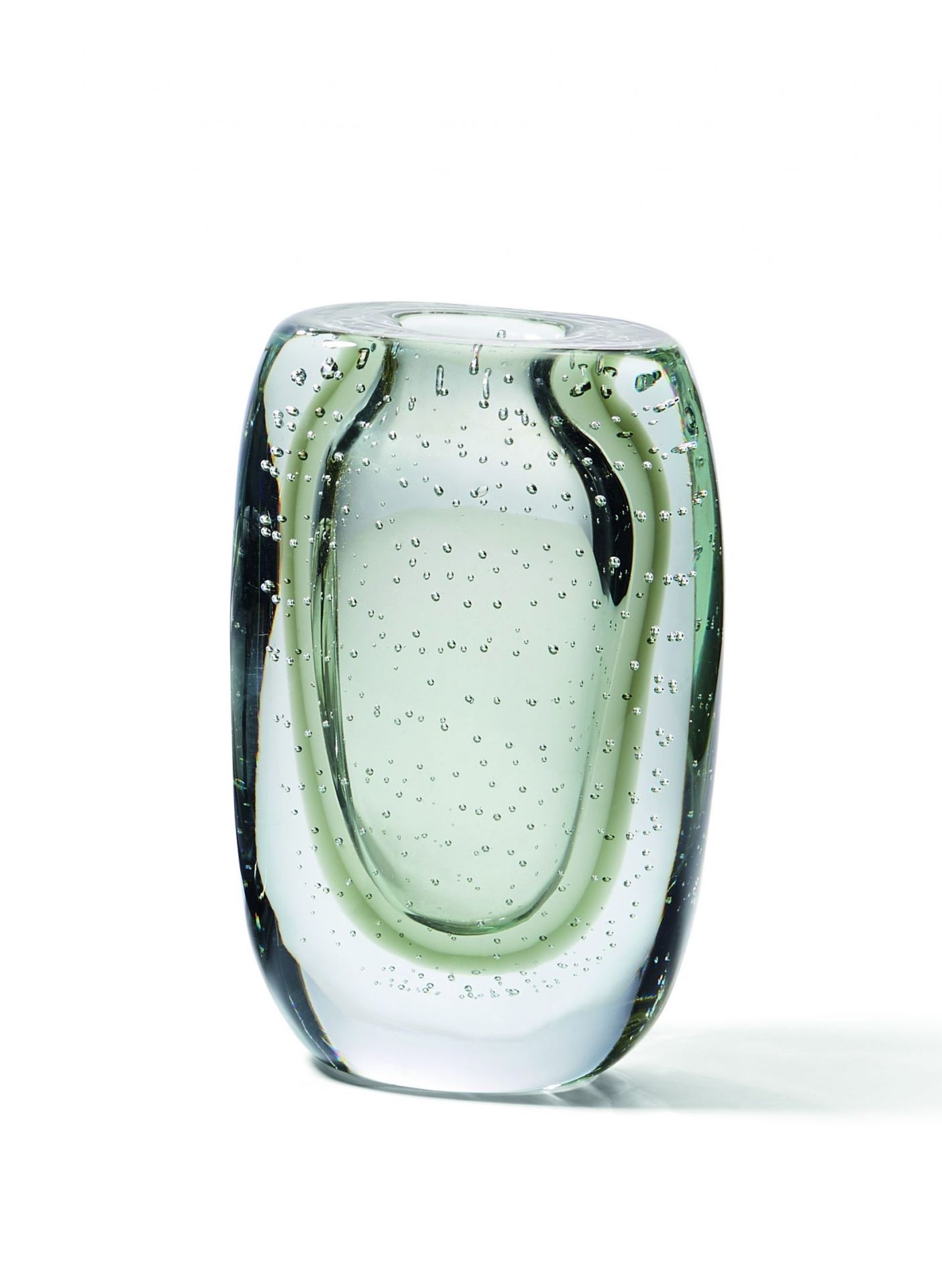 Hohe, durchsichtige Amara Vase von Philippi aus Glas mit eingeschlossenen Luftbläschen.