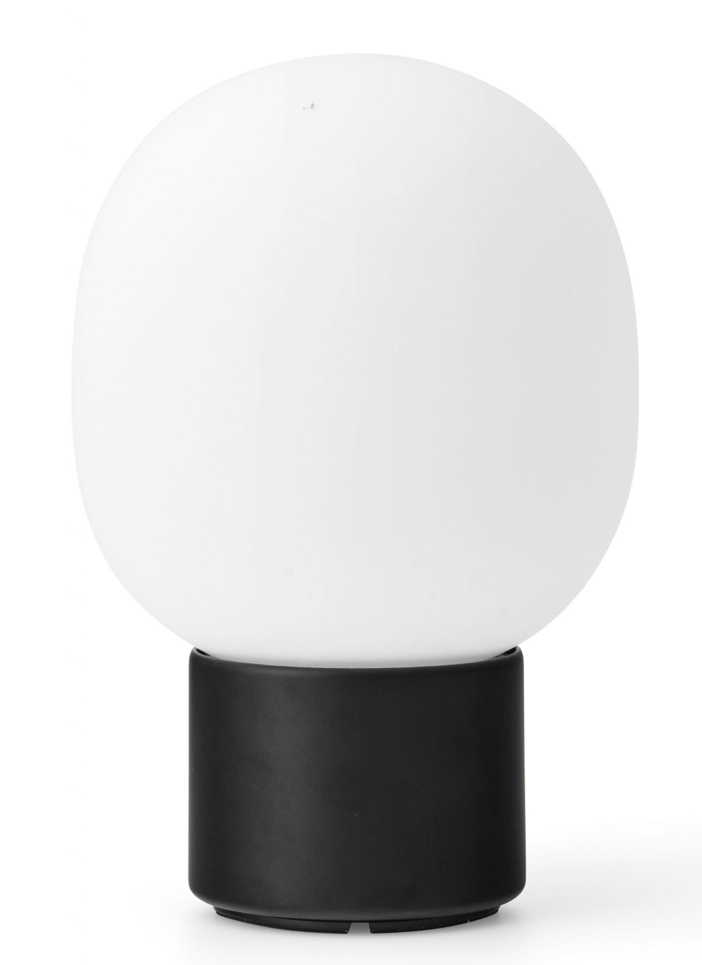 JWDA Tischleuchte: Tragbare Lampe mit schwarzem Sockel und weißem, rundem Lampenschirm.