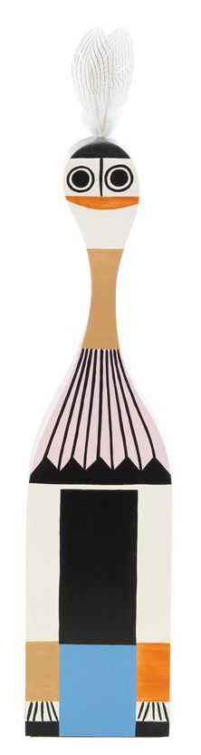 Vitra Wooden Doll No. 1, große dekorative Holzfigur, handbemaltes Einzelstück mit Federn.