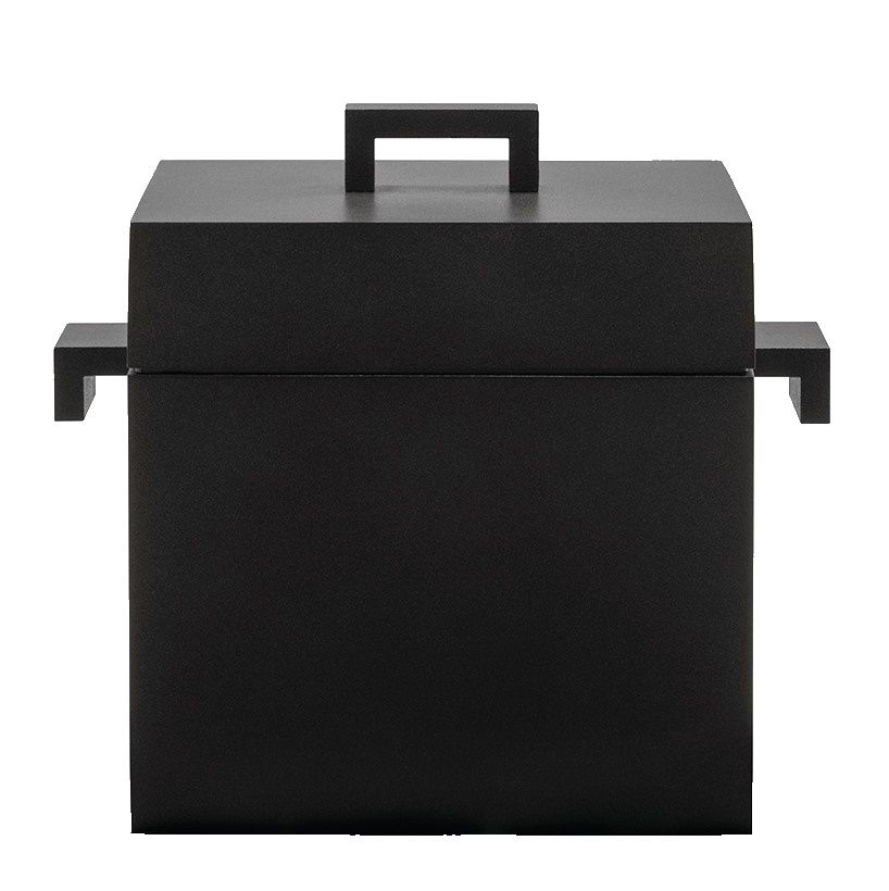 Schwarzer La Cubica Gusseisentopf von Alessi, Limited Edition, quadratisch mit Deckel und Griffen.