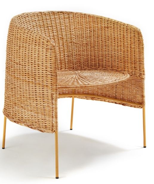 Caribe Lounge Chair aus Rattan, gelbe Beine, für den Outdoor-Bereich. Gemütlicher Sessel.