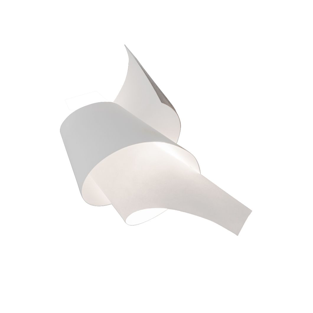 Weiße Oop´s 2 Wandleuchte von Ingo Maurer: Modernes Design mit geschwungenen Papierbahnen und indirektem Licht.