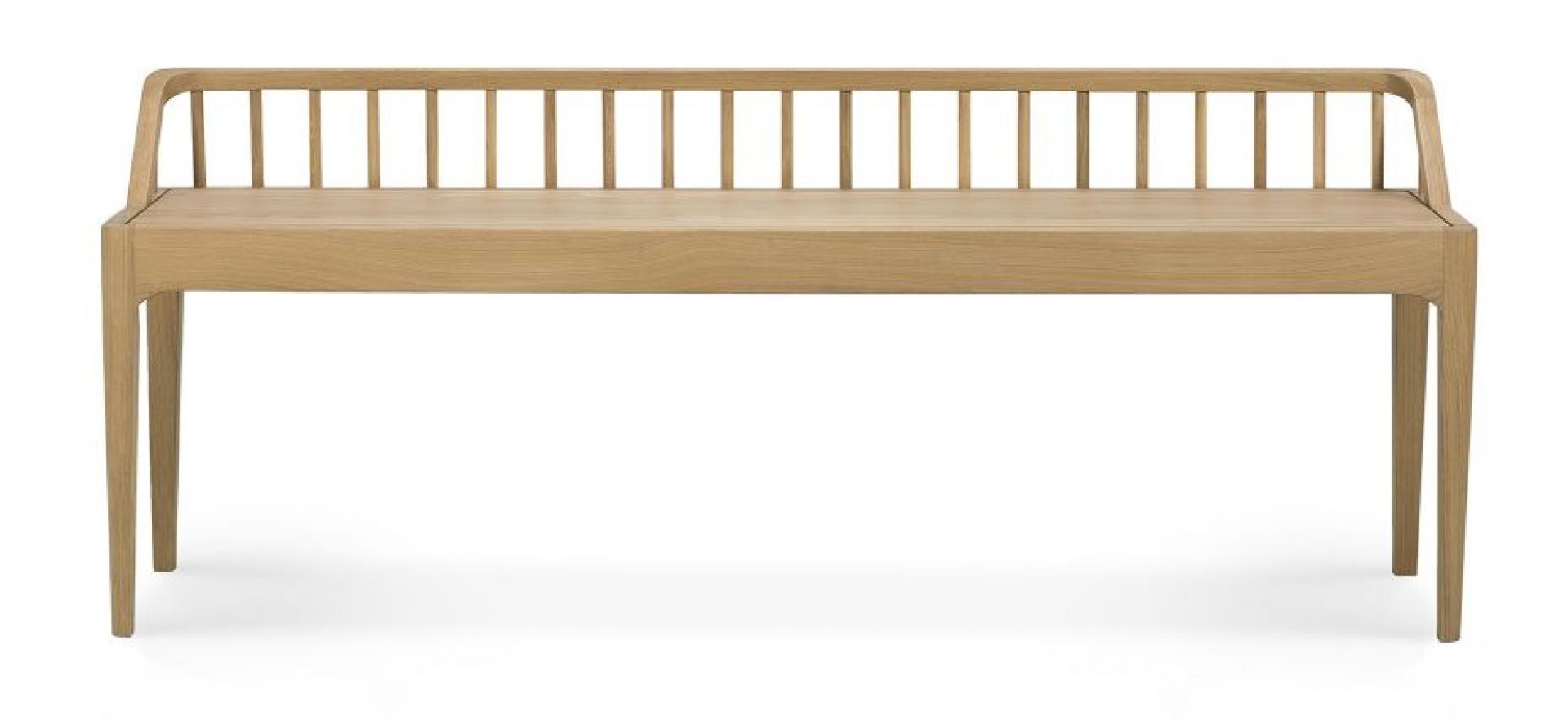 Ethnicraft Bank Spindle aus massivem Eichenholz, modernes Design mit filigraner Rückenlehne. Holzbank für Esszimmer.