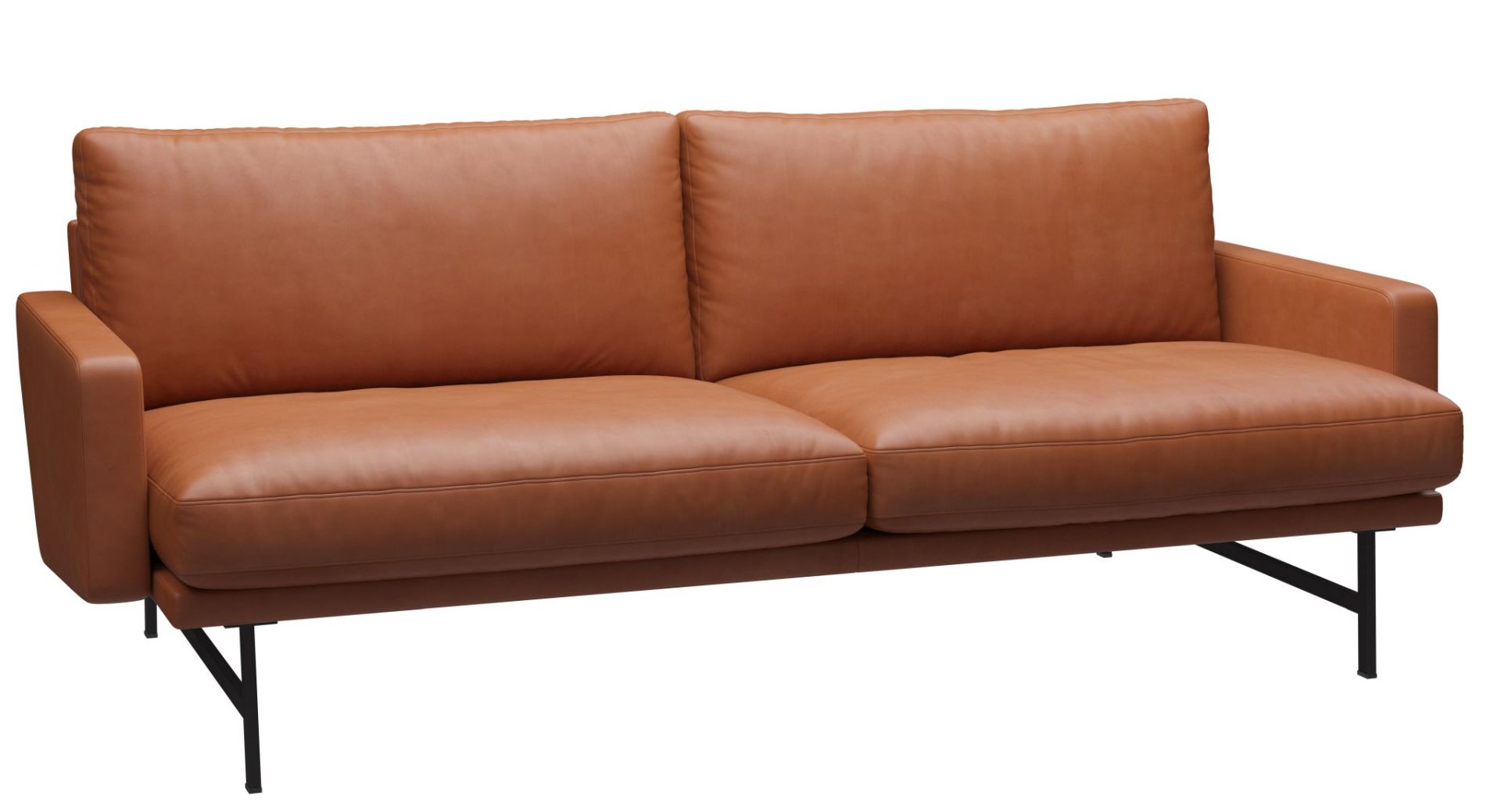 Braunes Lissoni Sofa von Fritz Hansen mit Lederbezug und schwarzen Metallbeinen.