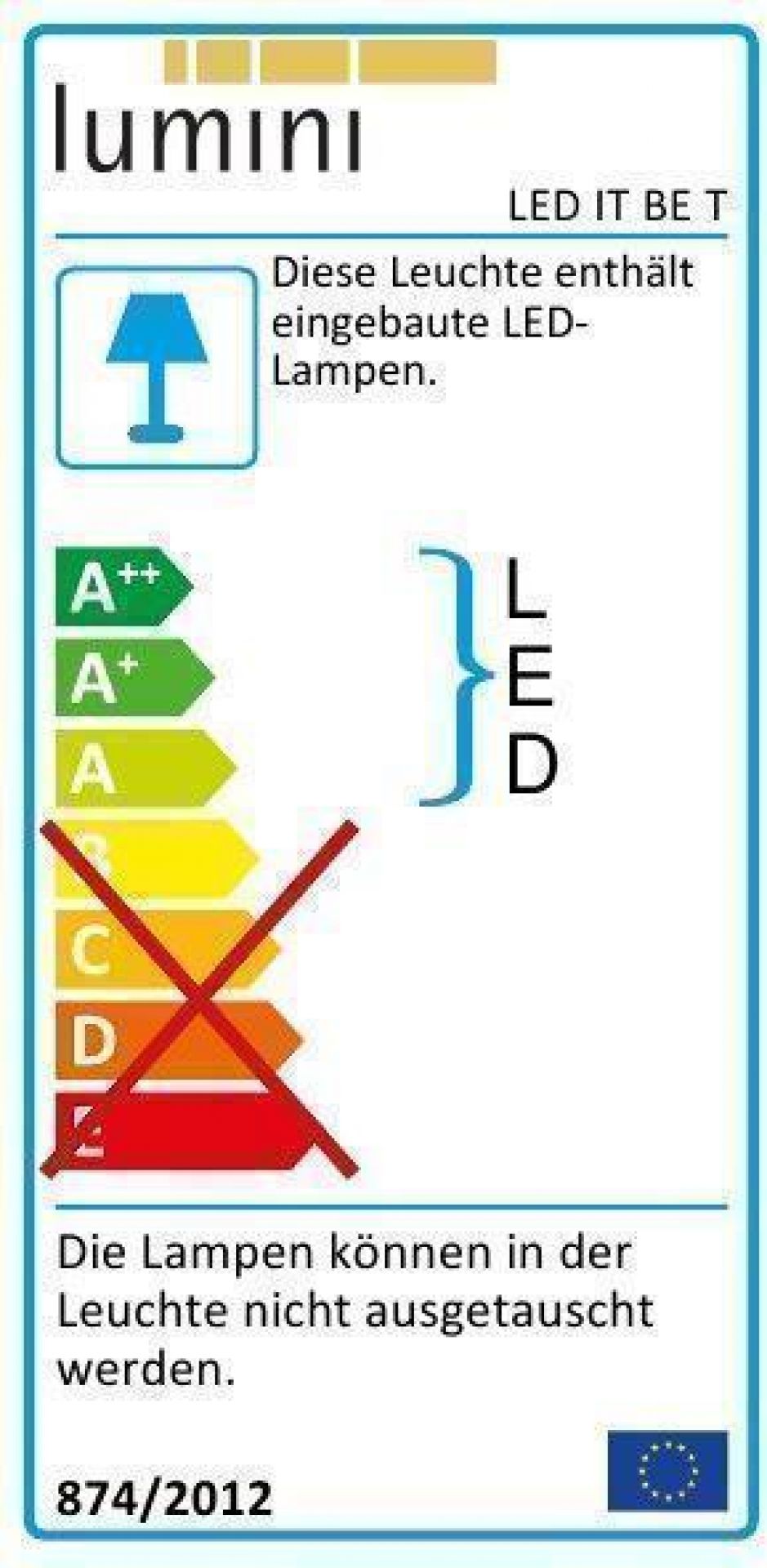 Energieeffizienzlabel der Led it Be T Lesetischleuchte Lumini: A bis A++. Integrierte LEDs.