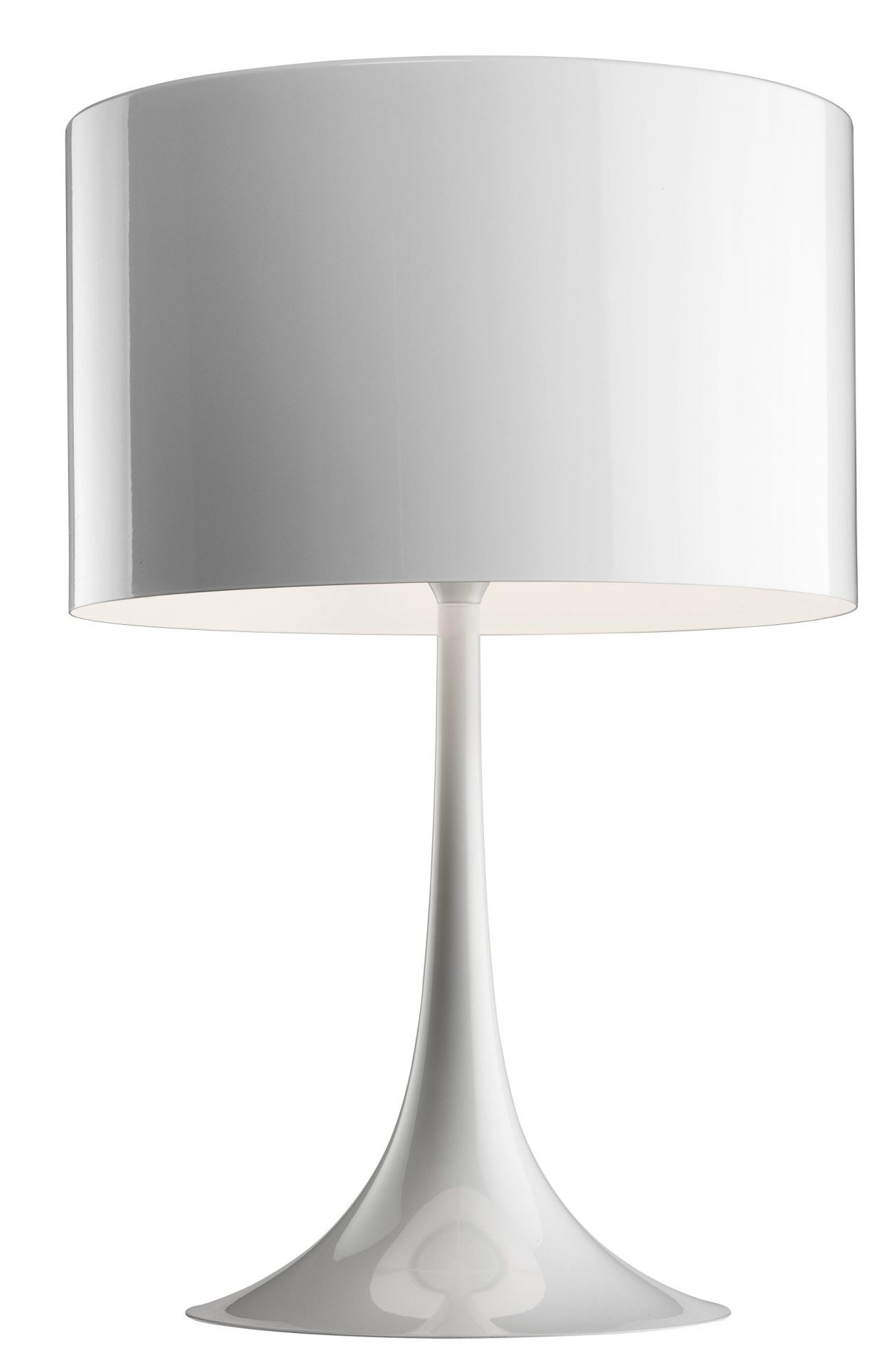 Weiße Spun Light T1 Tischleuchte von Flos, modernes Design für Wohnzimmer und Schlafzimmer.