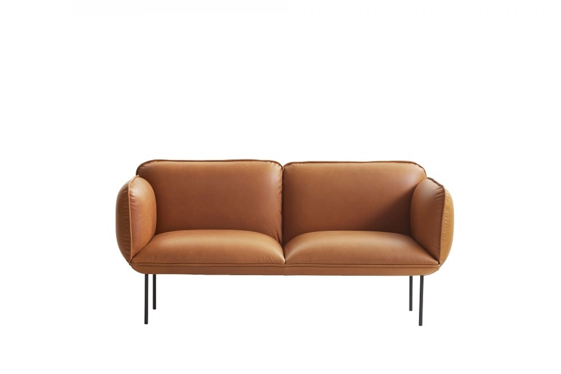 Nakki Sofa: Elegantes 2-Sitzer Ledersofa in Cognac von Woud. Modernes Design für Wohnzimmer.