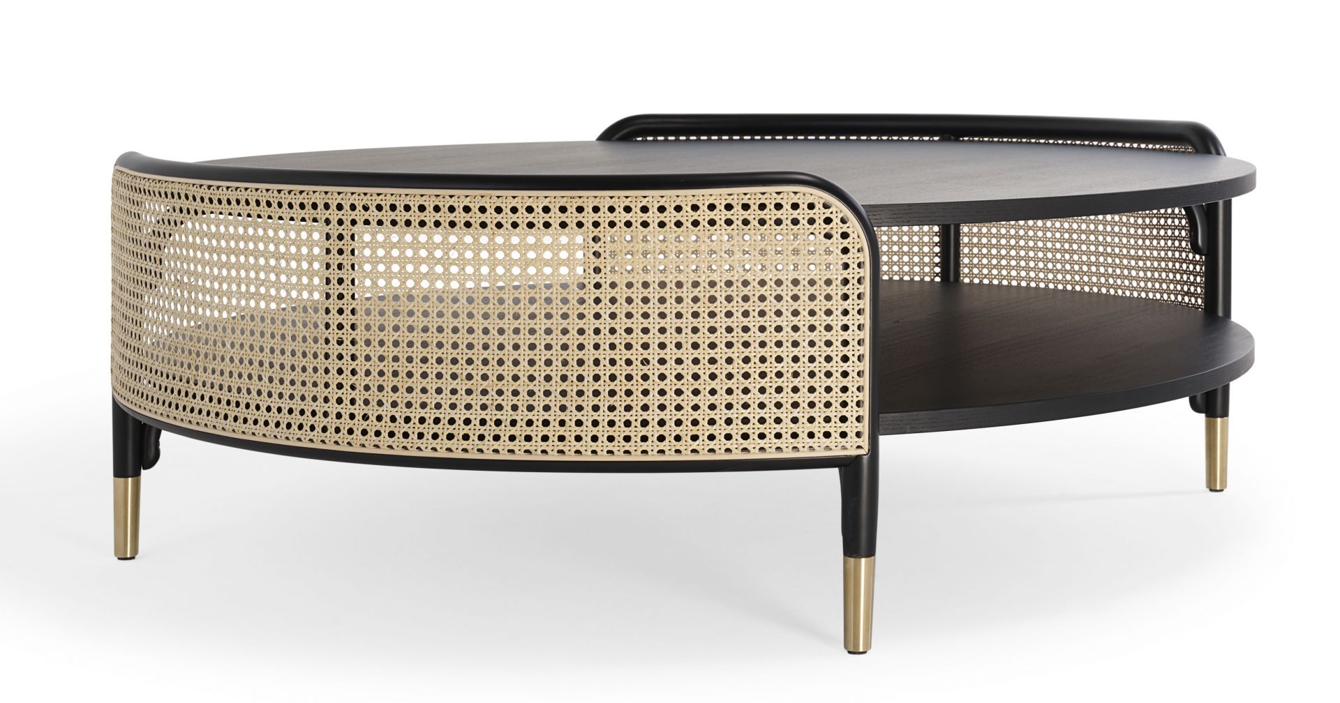 DETOUR Couchtisch von Wiener GTV Design mit Wiener Geflecht und zwei Ebenen in Schwarz.