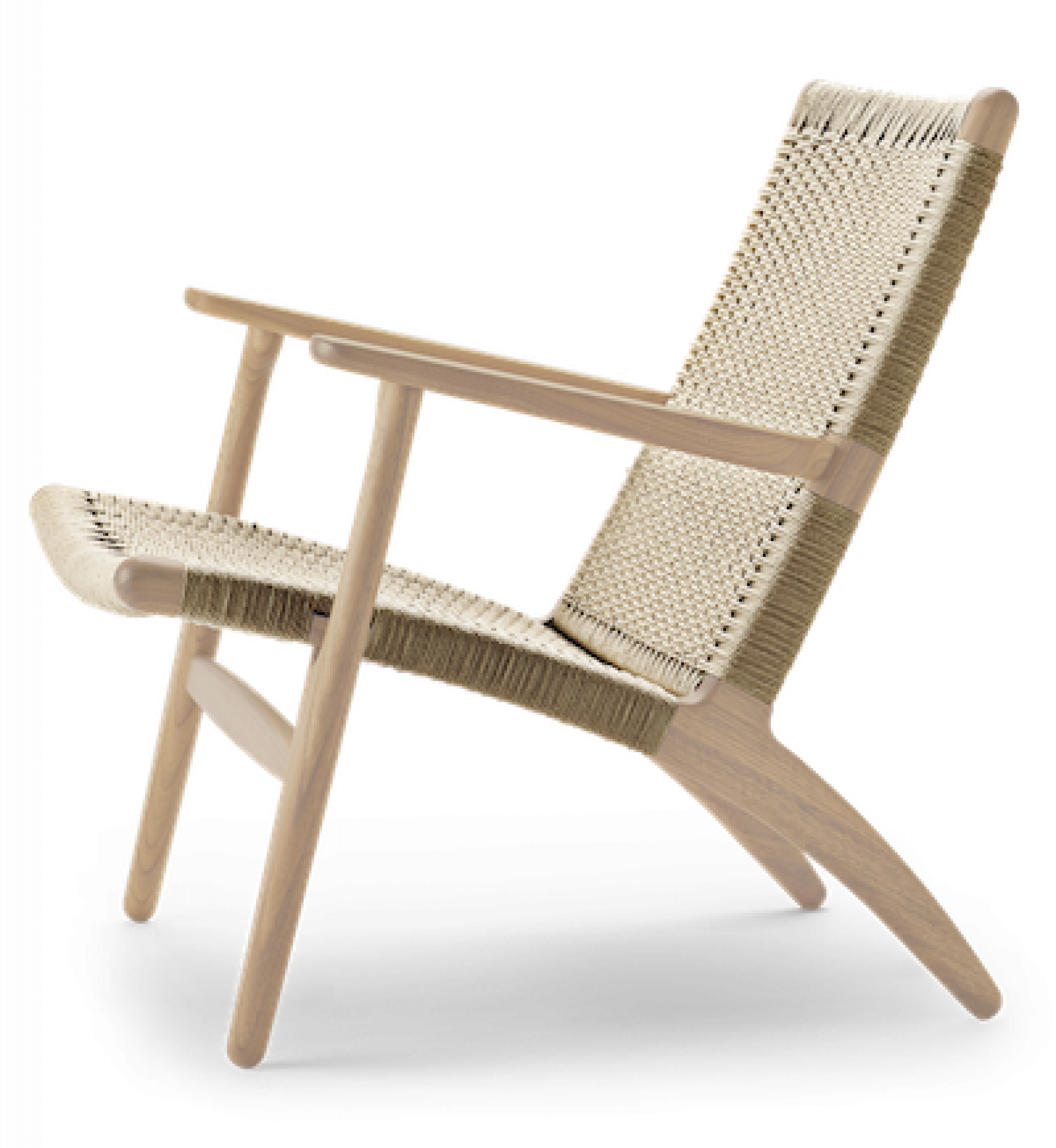 CH25 Lounge Sessel von Carl Hansen, Eiche weiß geölt mit geflochtener Sitzfläche.