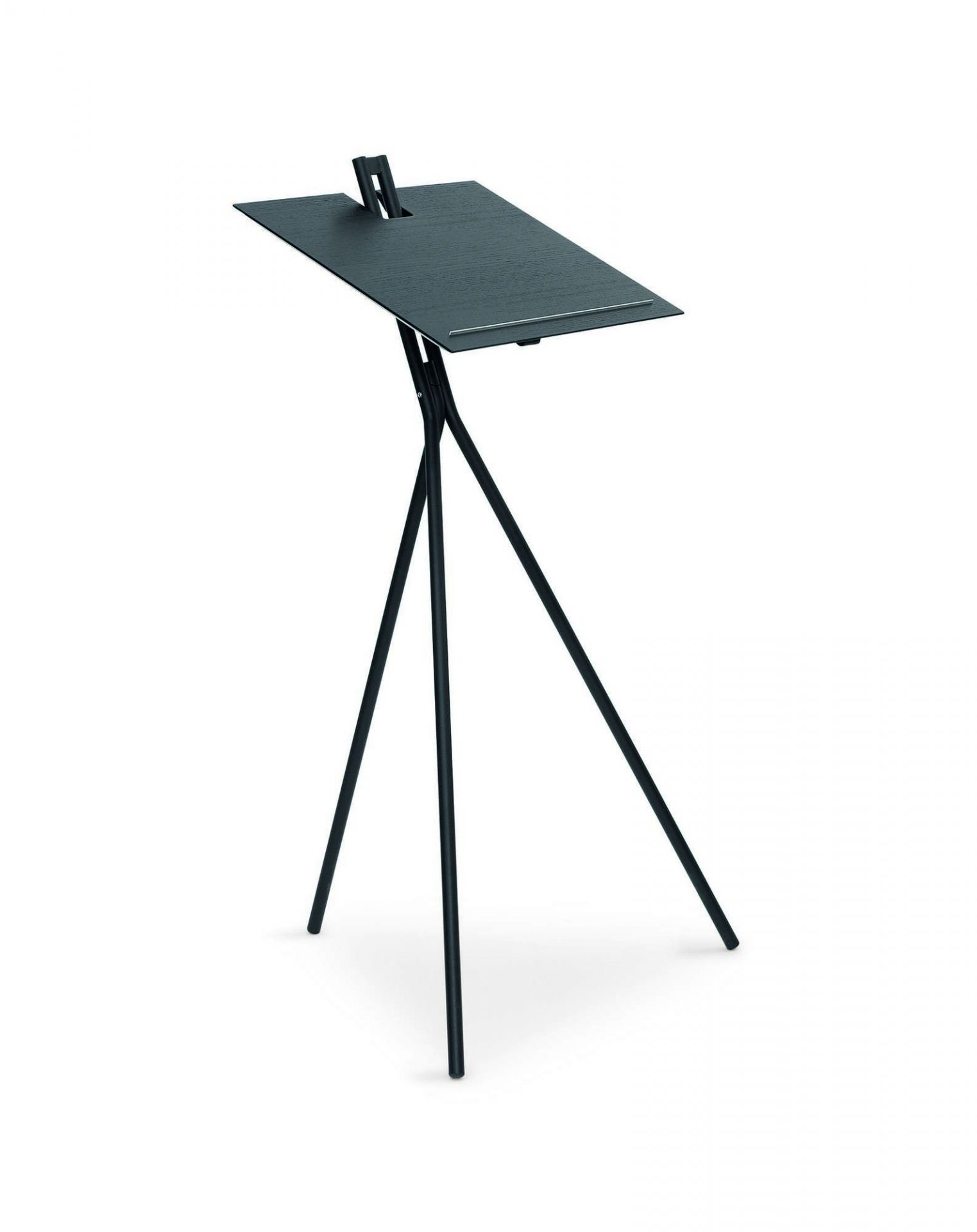 Notos Stehpult mit geneigter Arbeitsfläche und filigranem Dreibein-Gestell, ideal für Büro und Homeoffice.