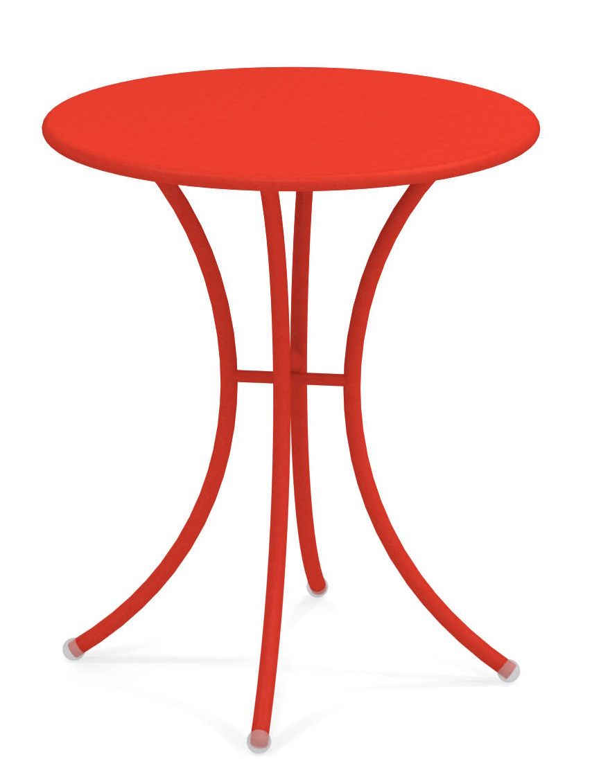 Roter Pigalle Tisch von Emu, runder Gartentisch für den Außenbereich mit filigranem Stahlgestell.