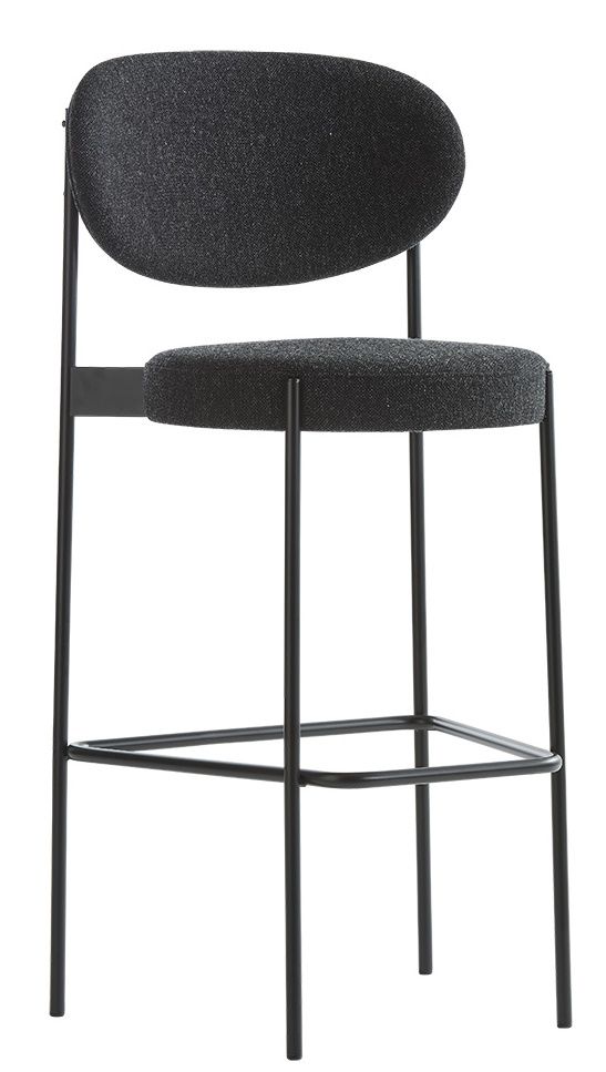 Series 430 Barhocker 75 cm von Verpan, grauer Stoffbezug und schwarzes Metallgestell.