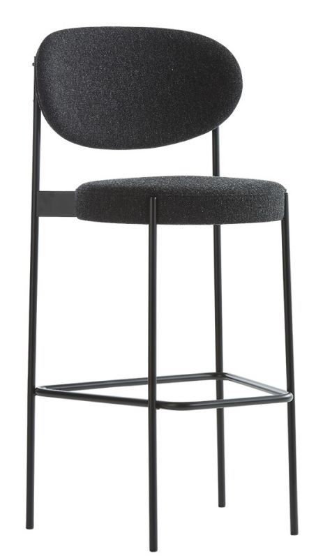 Series 430 Barhocker 75 cm von Verpan, grauer Stoffbezug und schwarzes Metallgestell.