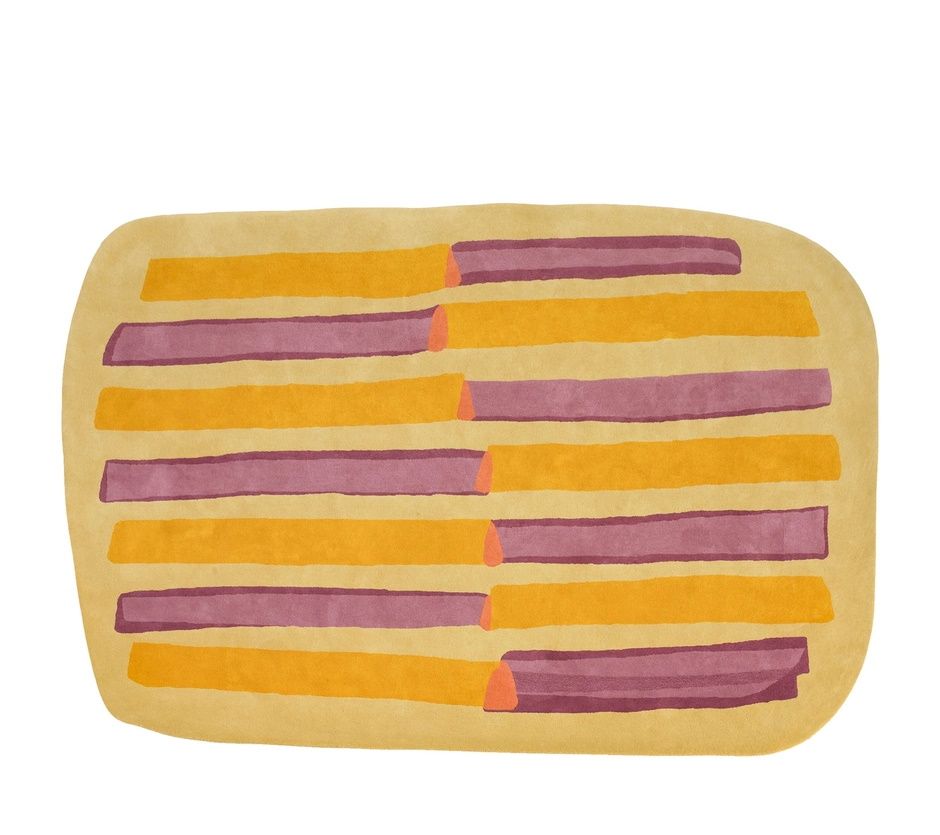 Parays Teppich: Gelb-violetter Designer Teppich mit horizontalen Streifen für Wohnzimmer und Schlafzimmer.