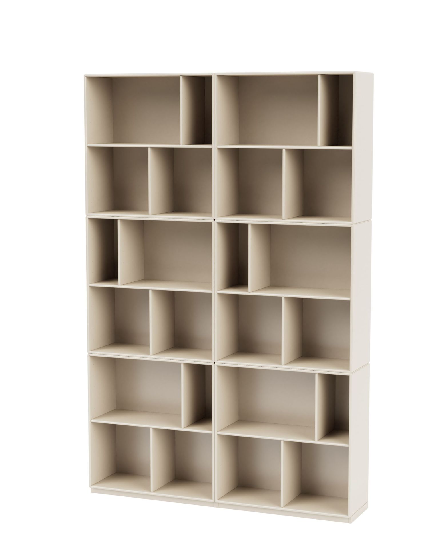 Read Bücherregal in Oat Montana Farbe, ein modernes, modulares Regalsystem mit vielen Fächern.