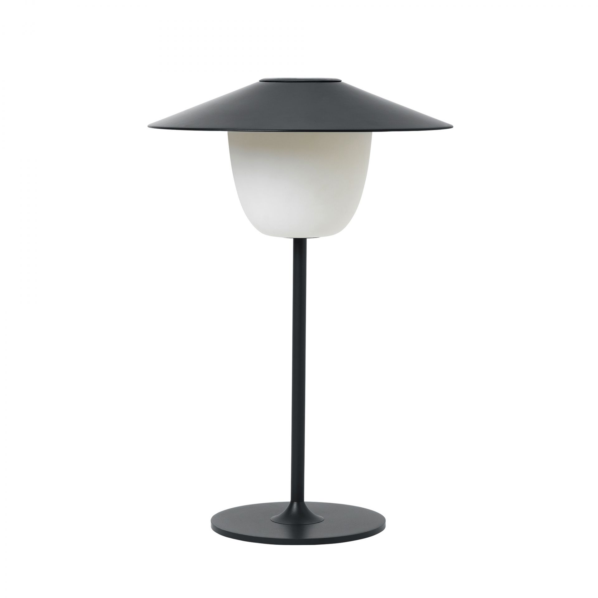 Ani Mobile LED Tischleuchte von Blomus, moderne Akku-Tischlampe in Schwarz und Weiß für drinnen und draußen.