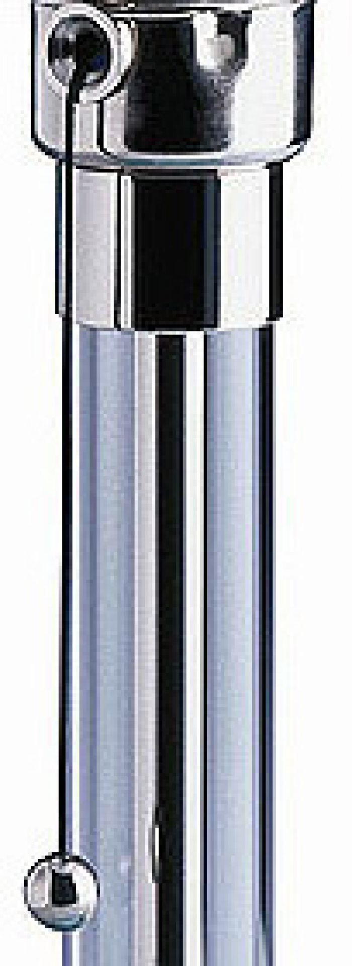 Glasrohr Ersatzteil für Wilhelm Wagenfeld Leuchte WG 24, Detailaufnahme des Leuchtenfußes mit Zugschnur.