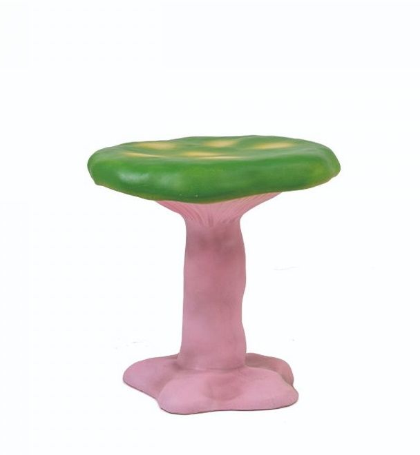 Grüner Amanita Hocker von Seletti in Form eines Pilzes mit rosa Stiel.