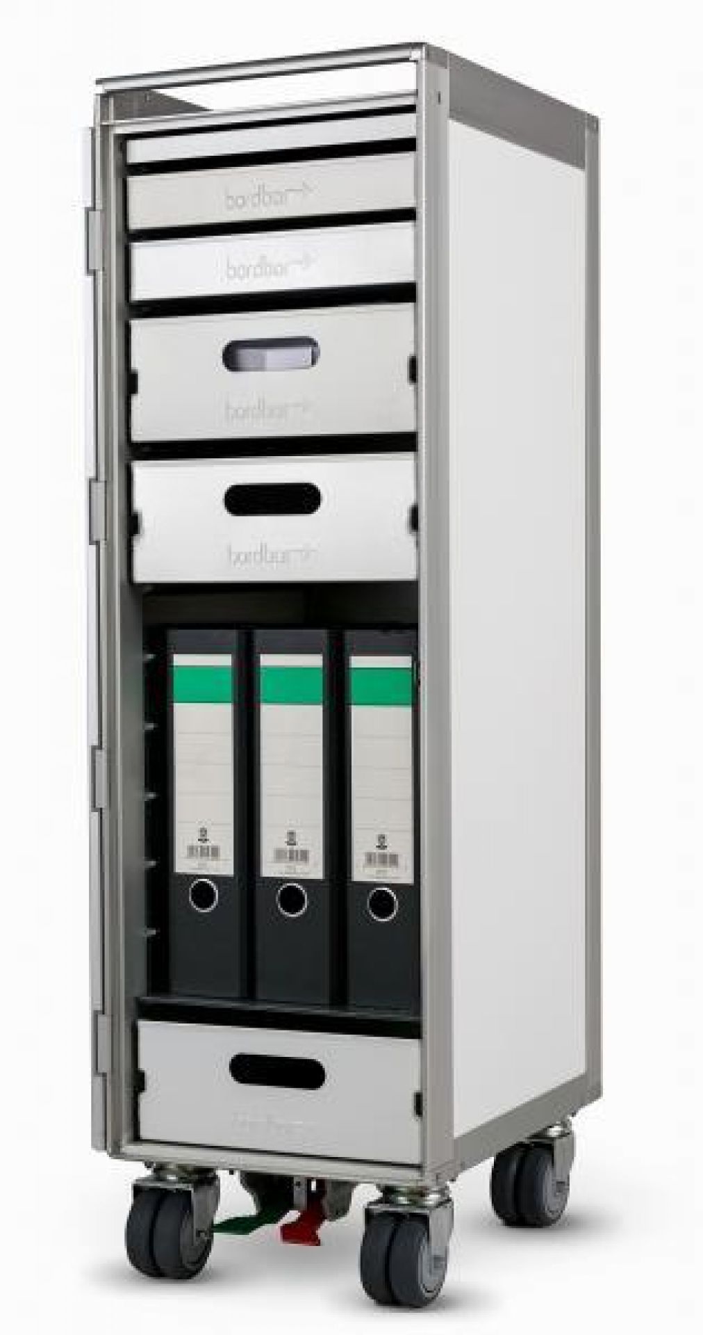 Office Equipment Bordbar: Rollbarer Büroschrank mit Schubladen und Ordnern, ideal für Büroorganisation und Zubehör.