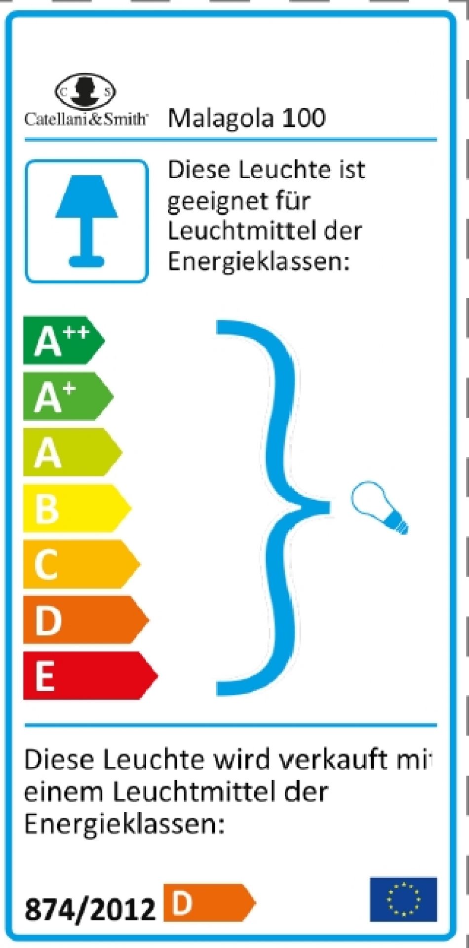 Energieeffizienzlabel der Catellani & Smith Malagola Hängeleuchte. Informationen zu Energieklassen und Leuchtmittel.
