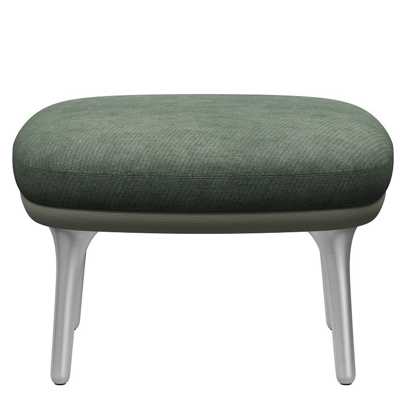 Grüner JH11 Fußhocker für Fritz Hansen Ro Sessel mit silbernen Beinen, modernes Design.