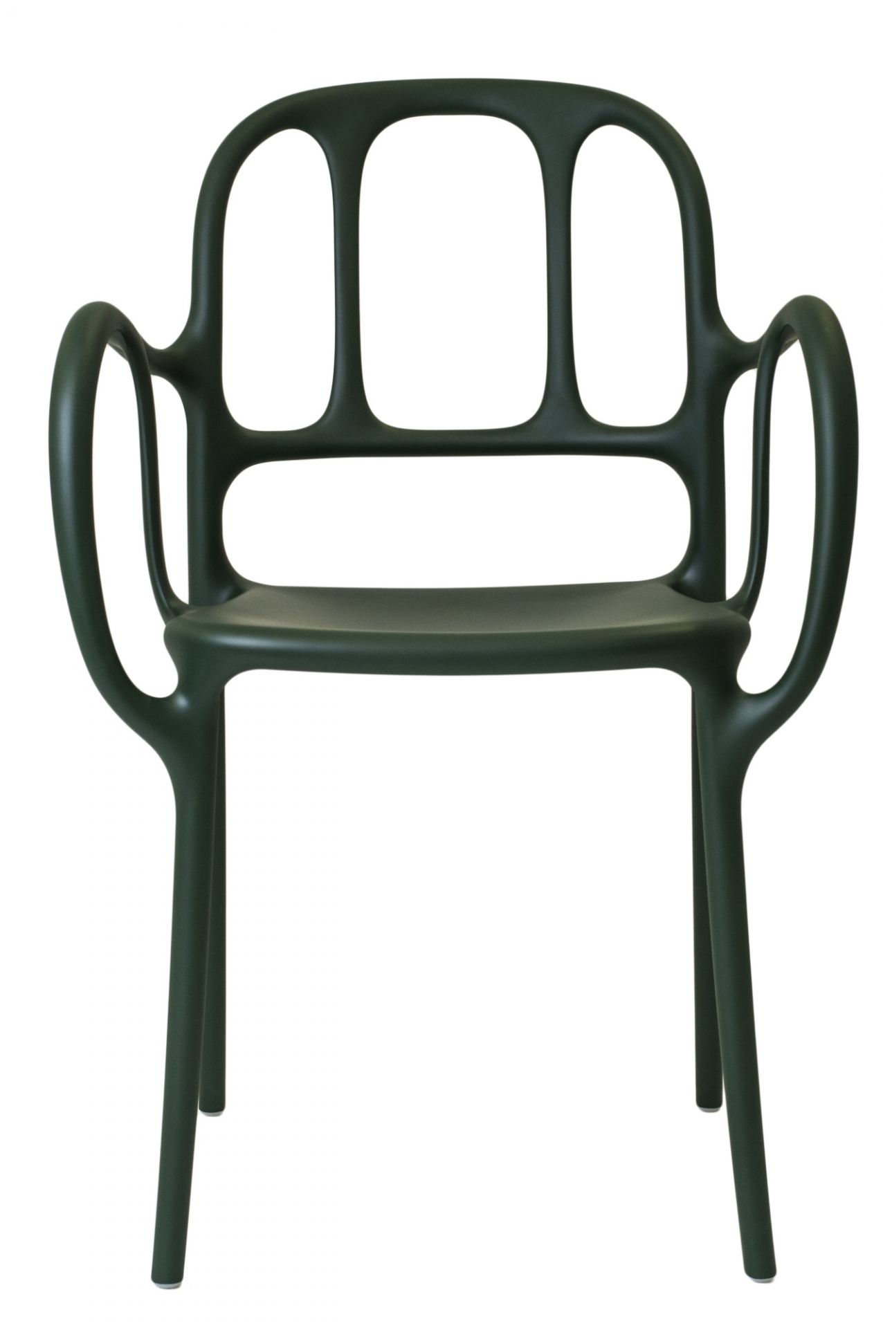 Dunkelgrüner Milà Chair Stuhl von Magis, modernes Design mit Armlehnen für Esszimmer und Wohnbereich.