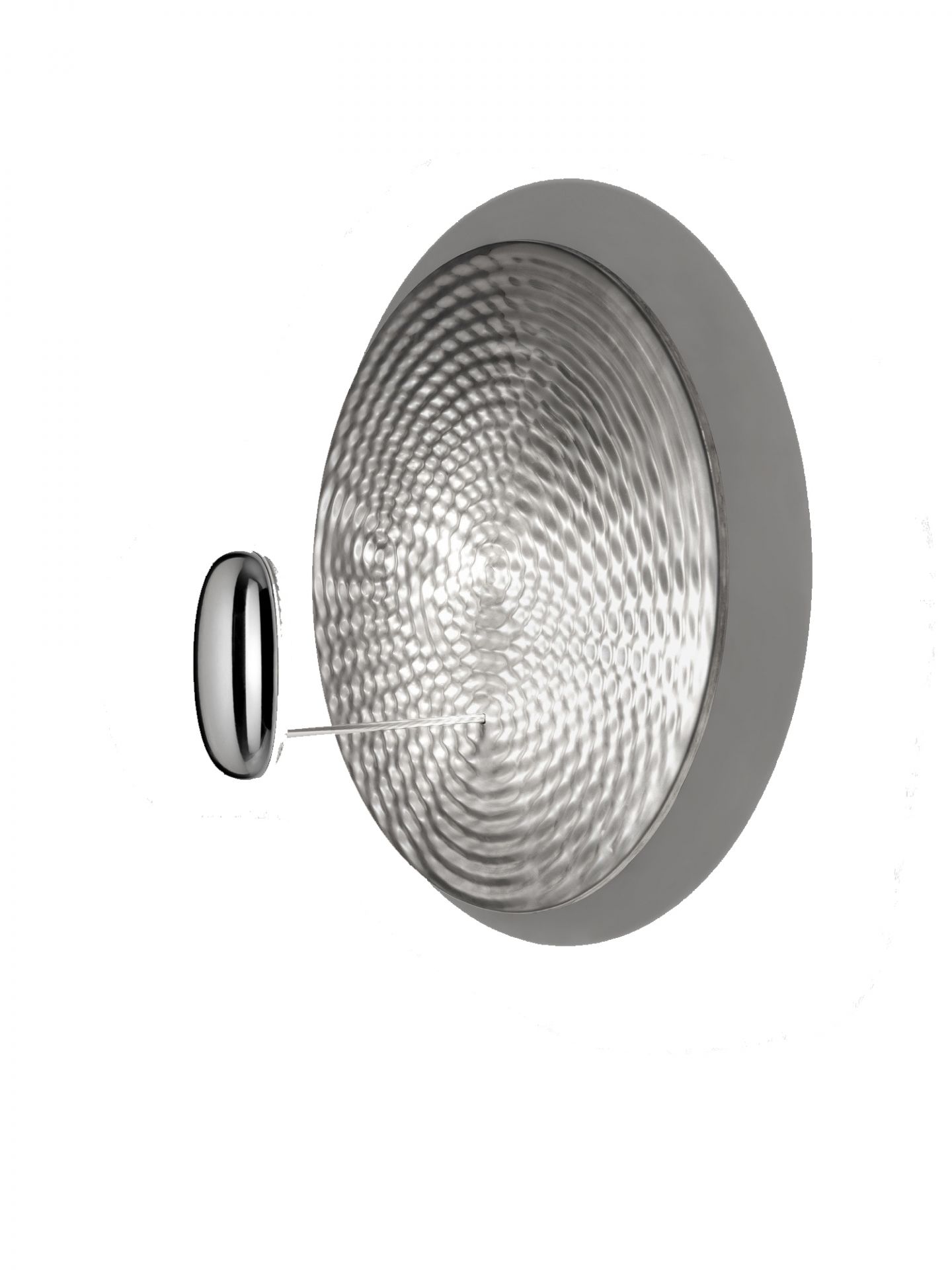 Droplet Mini LED Wandleuchte von Artemide in Chrom glänzend, Deckenleuchte mit Wellenmuster.