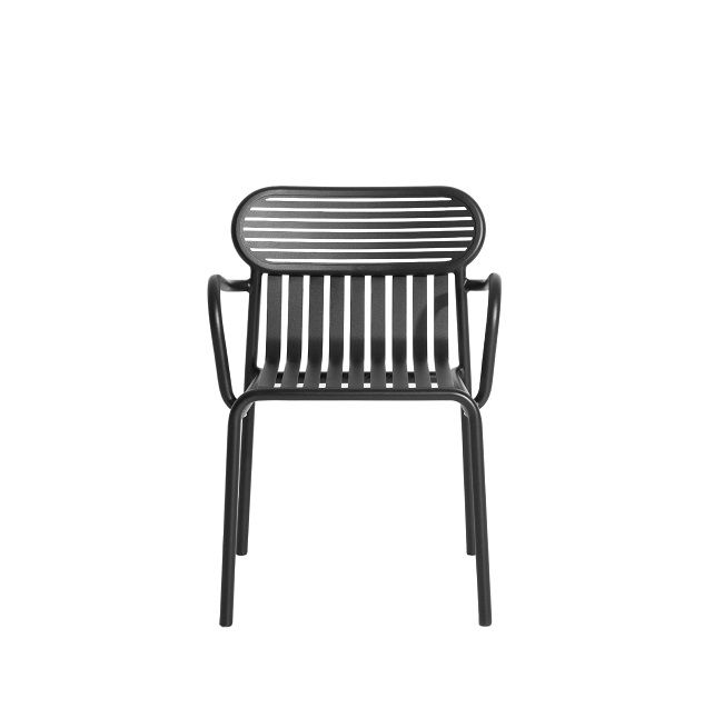 Schwarzer Week-End Garden Armlehnenstuhl von Petite Friture, moderner Gartenstuhl aus Metall für den Außenbereich.
