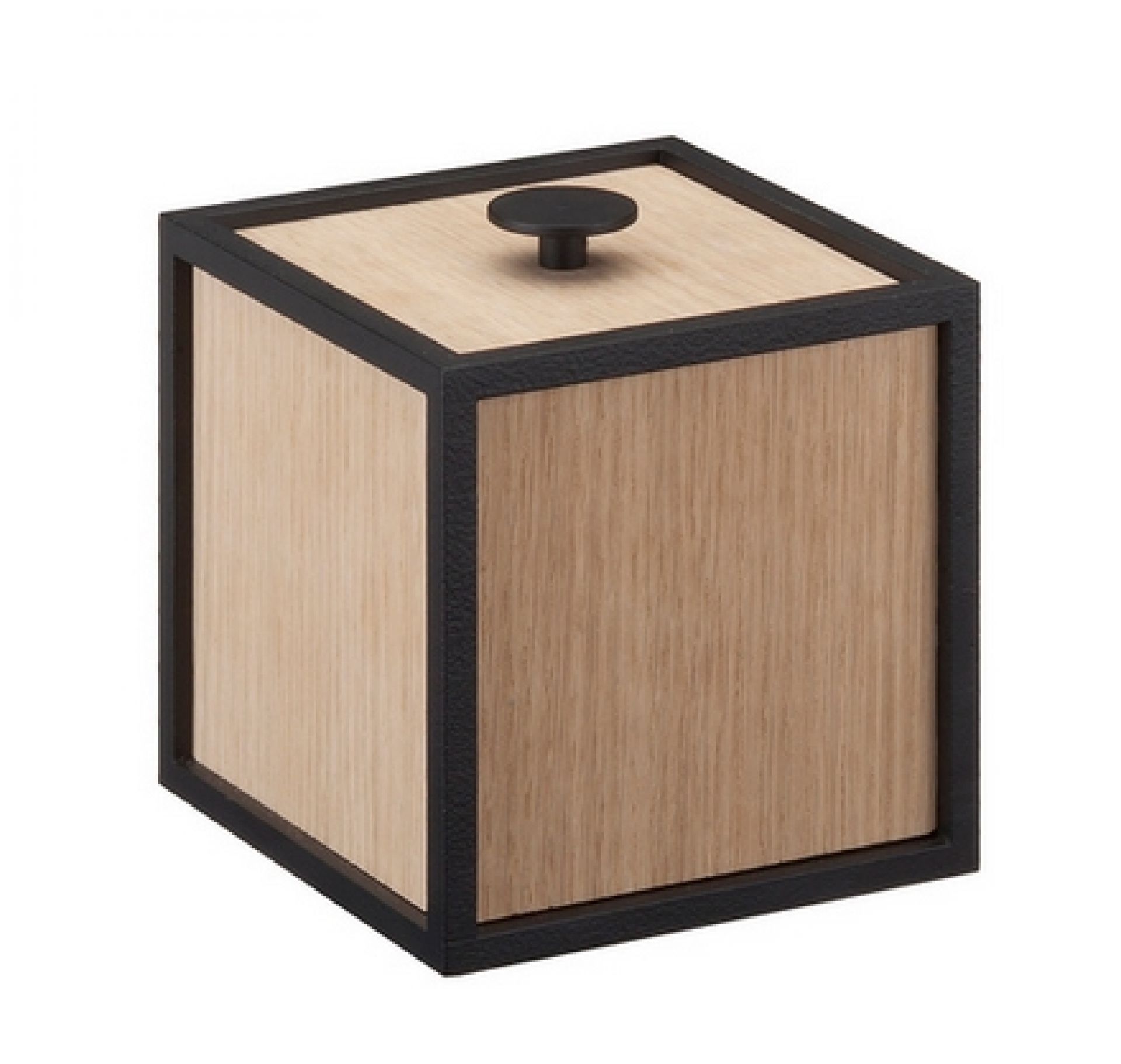 Frame 10 Aufbewahrungsbox von Audo: Quadratische Holzbox mit schwarzem Rahmen und Deckel für stilvolle Ordnung.