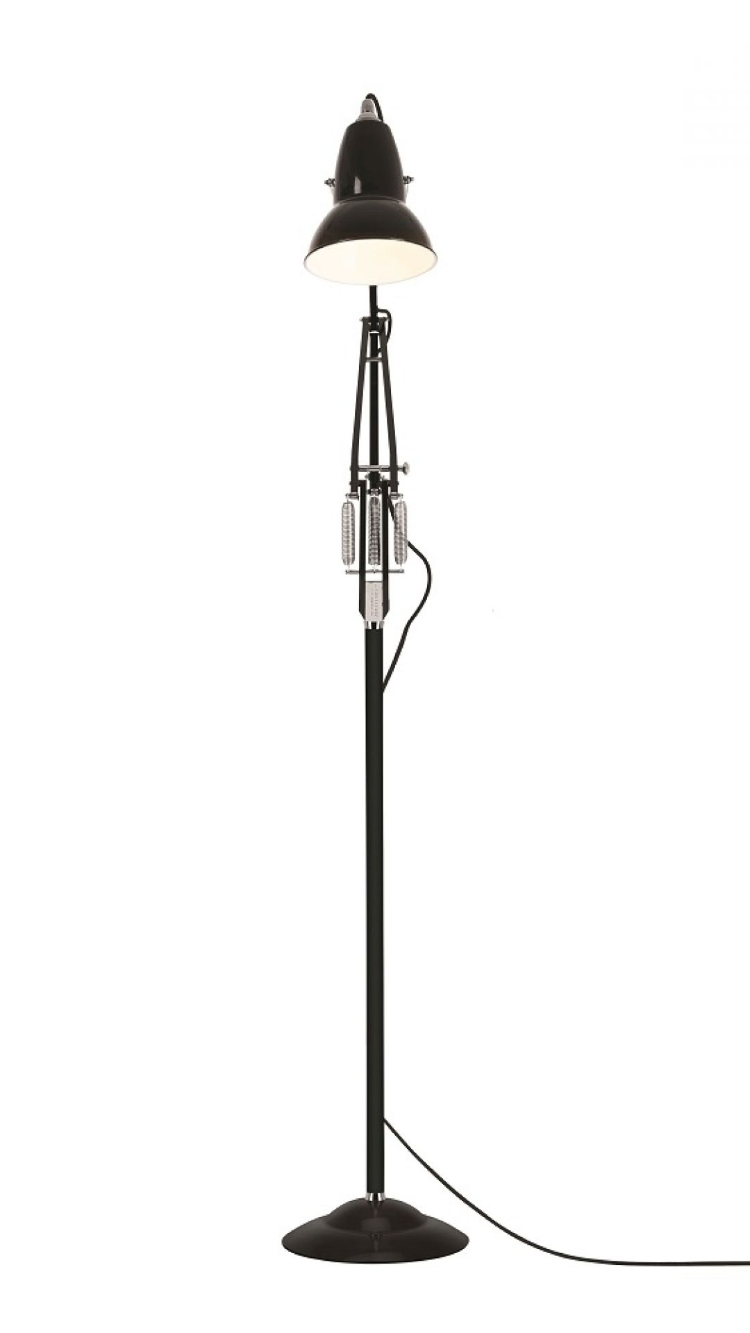 Schwarze Anglepoise Original 1227 Stehleuchte: Verstellbare Designerlampe für Wohnzimmer und Büro.