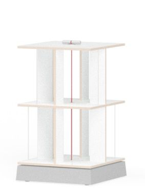 Buchstabler Bücherturm: Modernes, weißes Regal für Bücher und DVDs, Design Nils Holger Moormann.