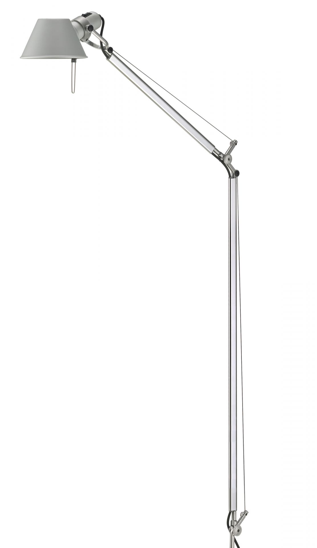 Silberne Tolomeo Leseleuchte von Artemide, flexible Stehlampe mit verstellbarem Arm und konischem Lampenschirm für Wohnzimmer und Büro.