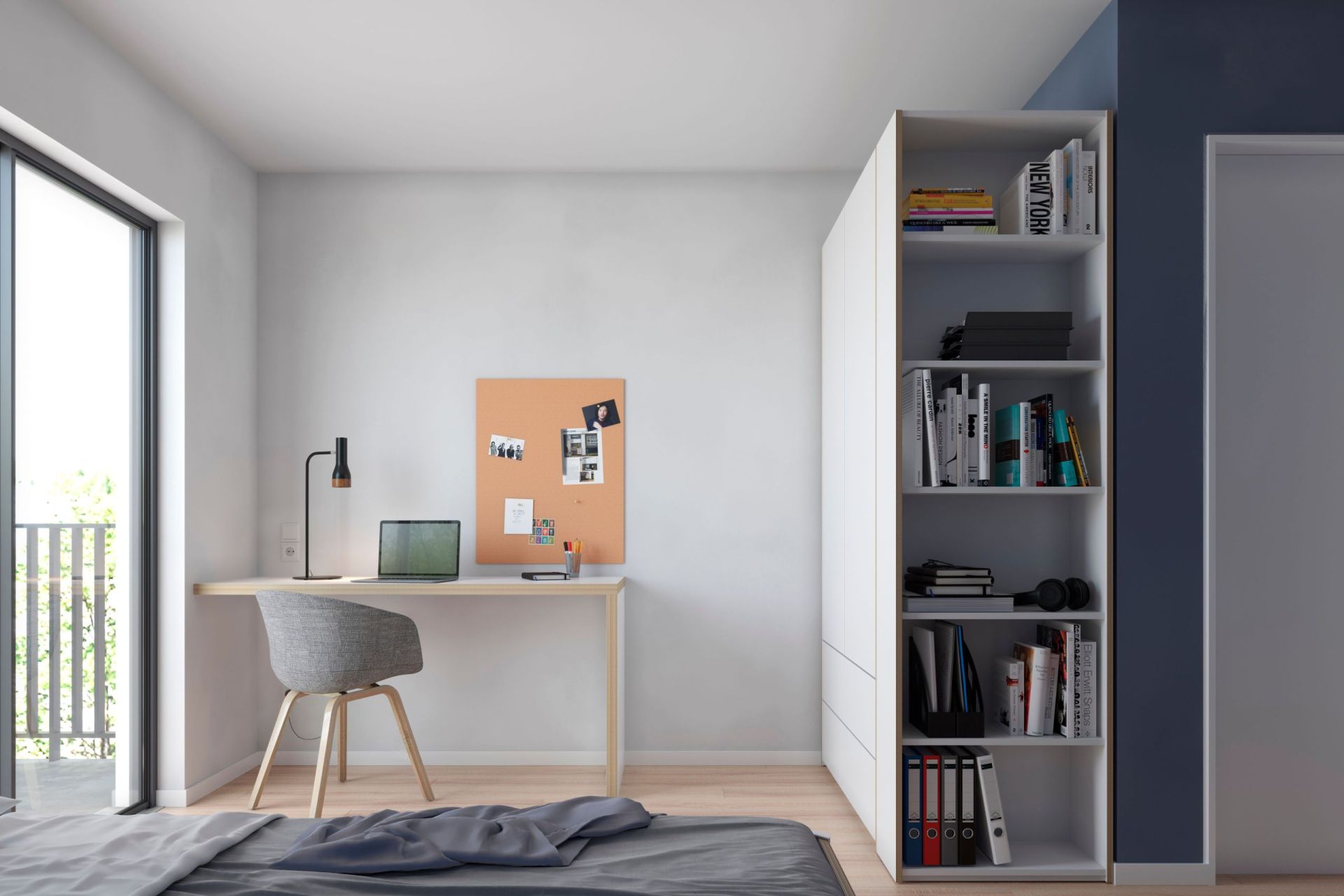 MODULAR PLUS Schrank Kombination von Müller Möbelwerkstätten mit Anbauregal rechts im modernen Schlafzimmer.