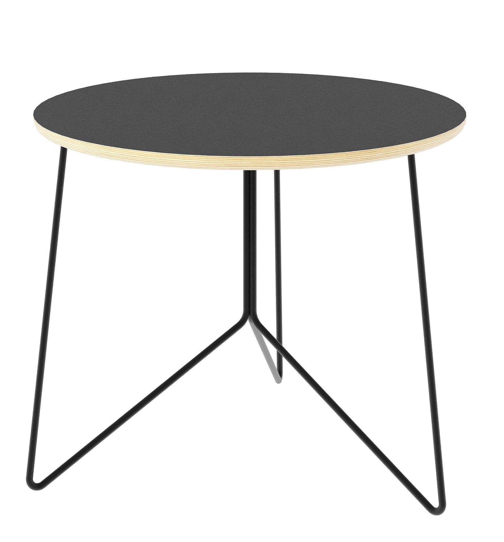 Miro Low Beistelltisch: Runder, schwarzer Tisch mit Schichtholz-Kante und filigranem, schwarzem Gestell.