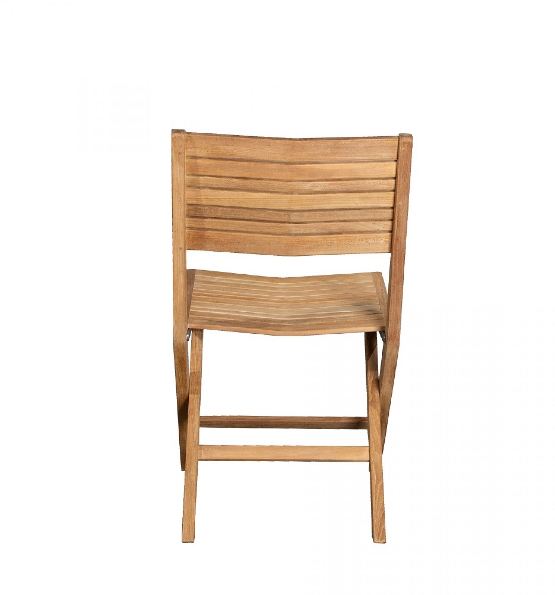 Rückansicht eines Cane-Line Flip Outdoor Stuhls aus Teakholz, klappbar und ideal für Gartenmöbel.