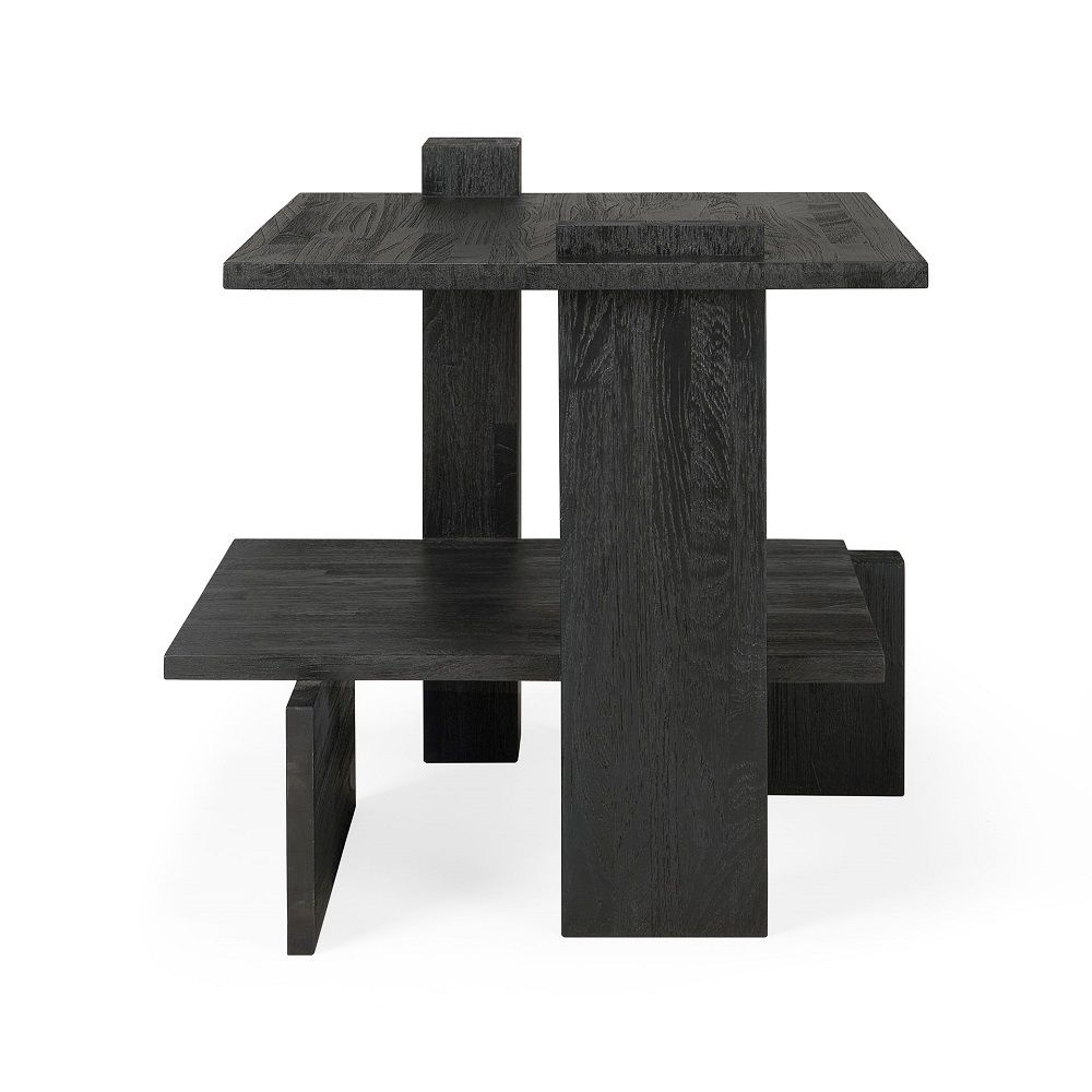 Schwarzer Ethnicraft Beistelltisch "Teak Abstract Side table" aus Teakholz mit abstrakten Formen und minimalistischem Design.