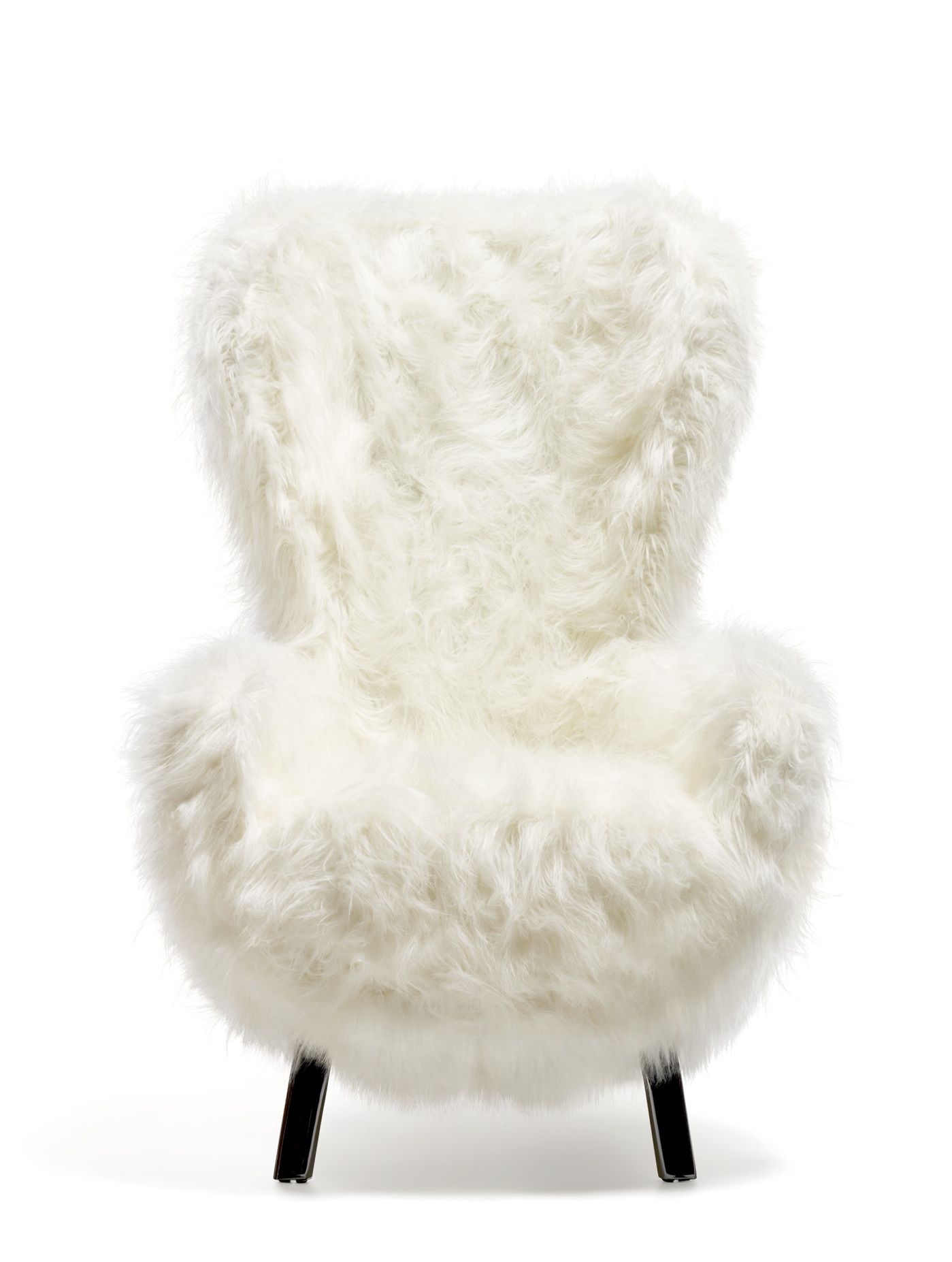 Weißer Guelfo Sessel mit Fellbezug von Opinion Ciatti, moderner Design Sessel für Wohnzimmer.