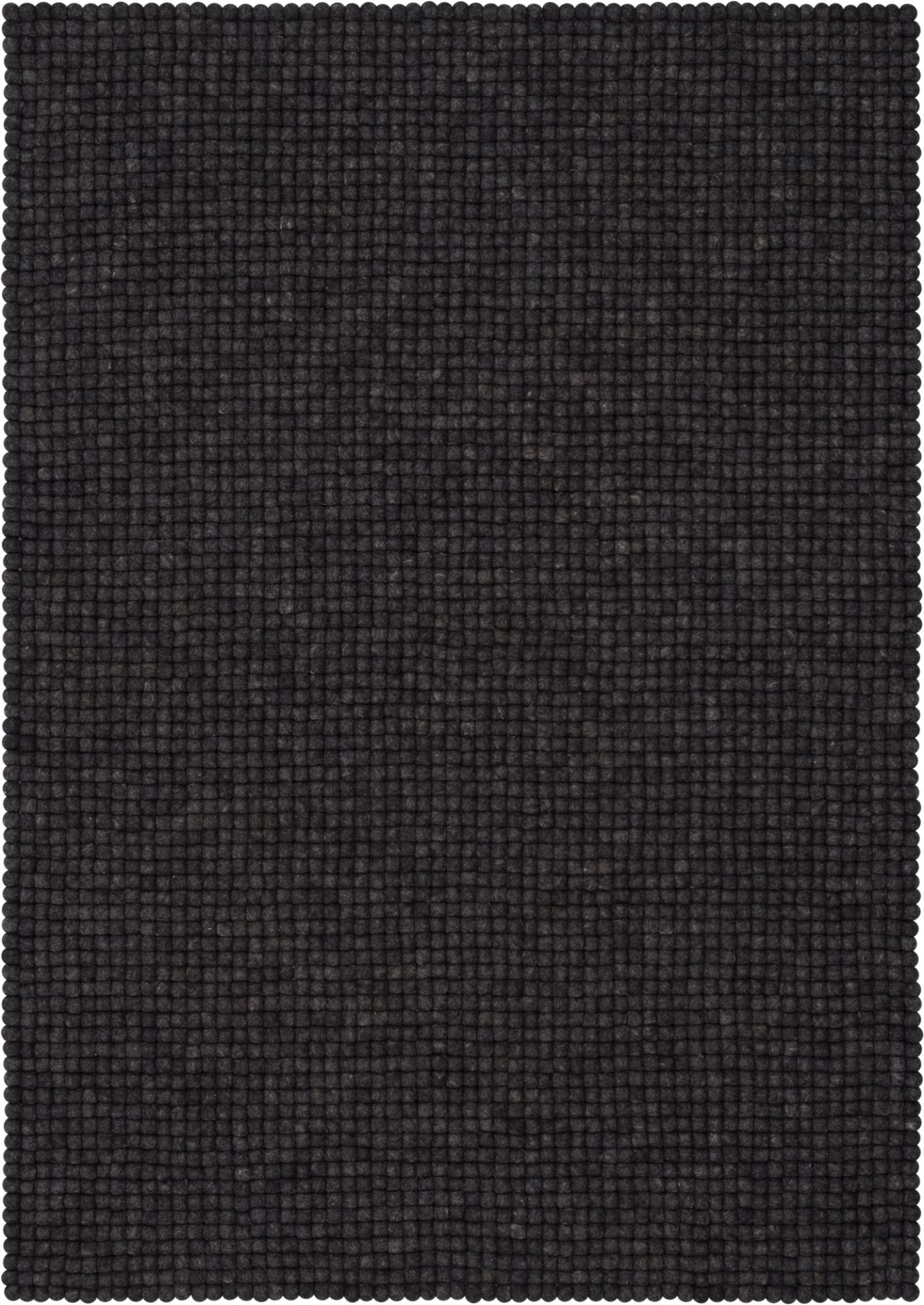 Detailaufnahme: Dunkelgrauer Filzkugel Teppich Myfelt, Größe 160x230 cm, aus reiner Schurwolle.