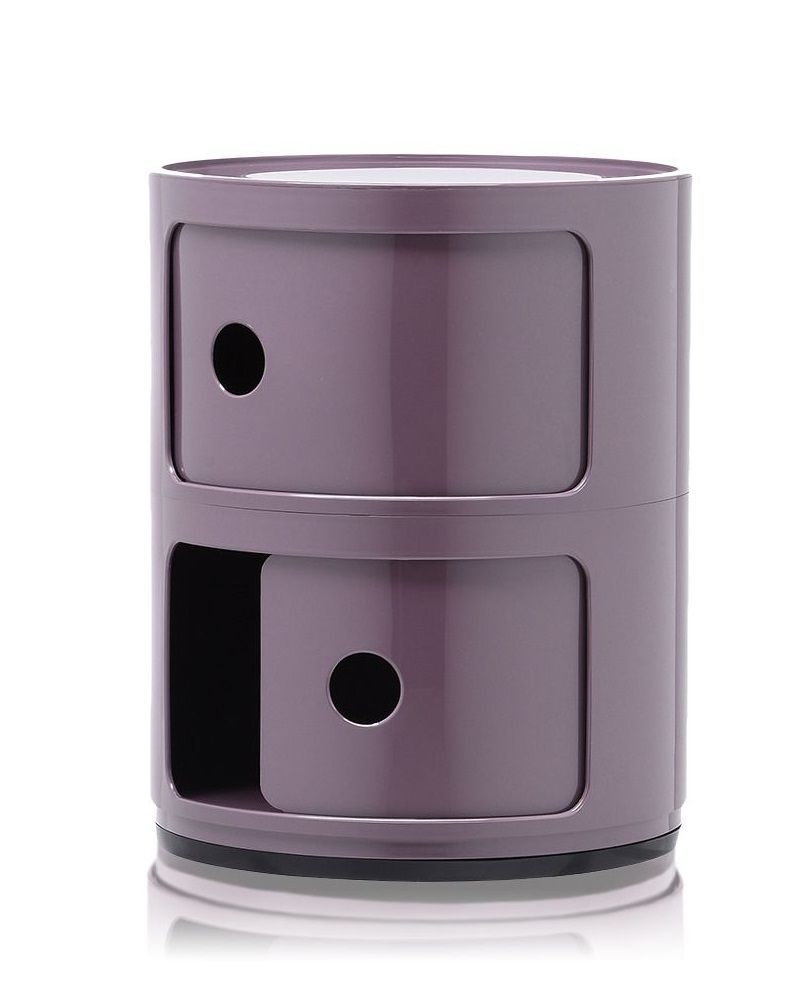 Lila Kartell Componibili 2er Element Aufbewahrungsschrank mit zwei Fächern und runden Griffen, modernes Design.