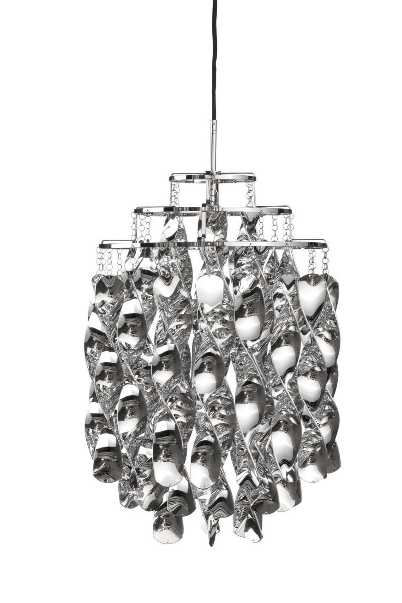 Silberne Spiral Mini Pendelleuchte von Verpan mit spiralförmigen Elementen und Chrom-Aufhängung. Design Lampe für Wohnzimmer.