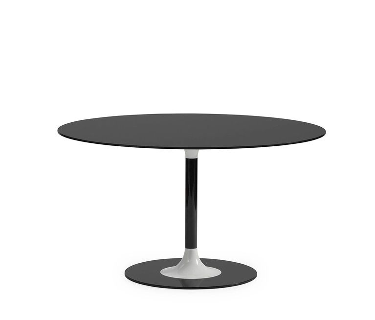 Schwarzer Thierry XXL Tisch von Kartell, runder Esstisch mit zentralem Fuß und glänzender Oberfläche.